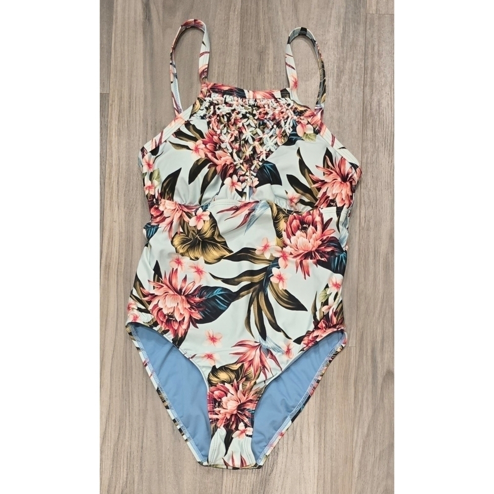 ANTONIO MELANI Floral One Piece Swimsuit - Pink and Green Size 6